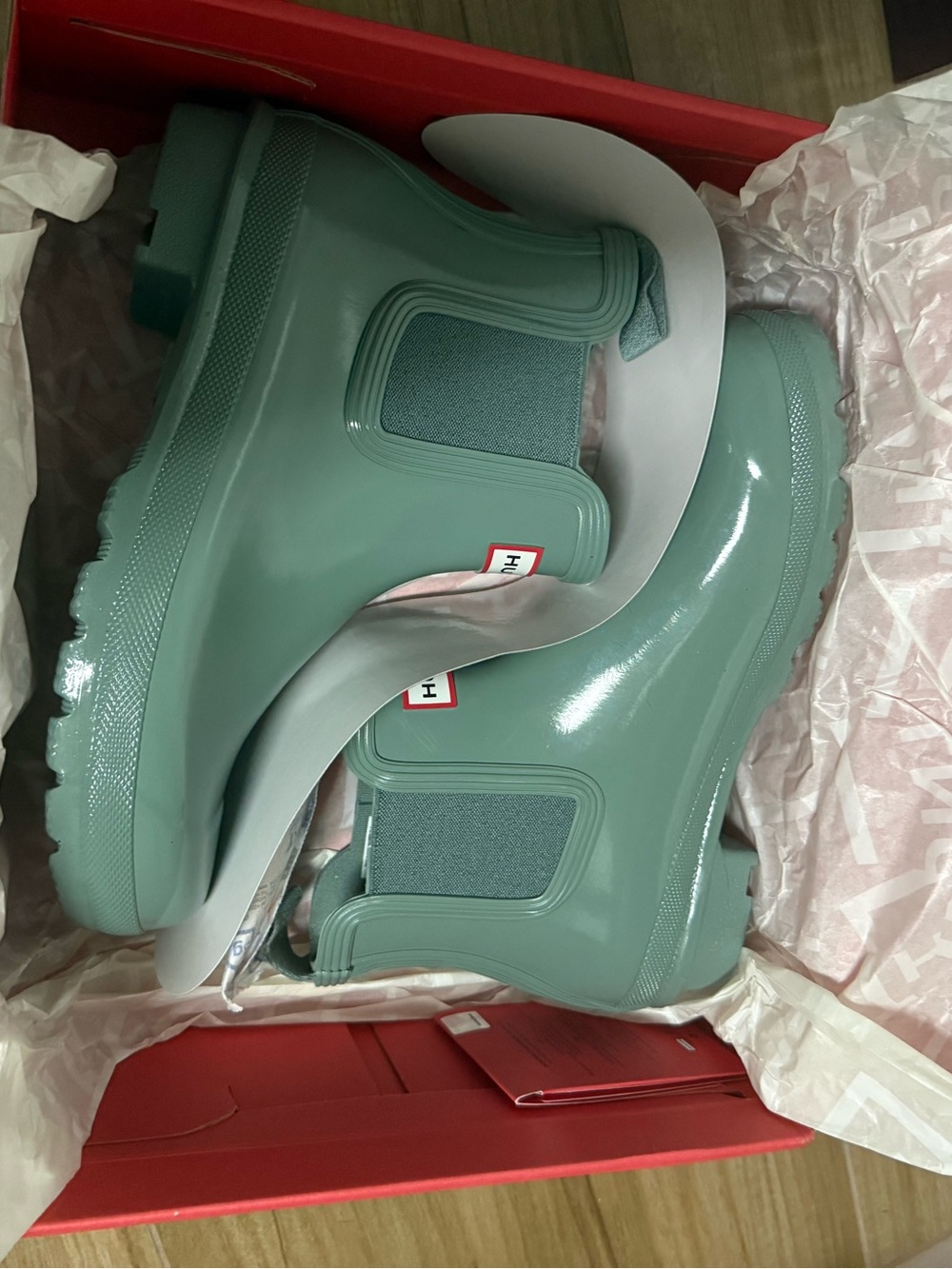 Hunter Glossy Sage Green Chelsea Rain Booties